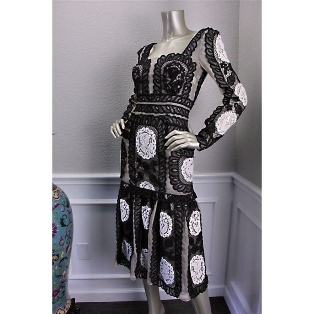 NWT ERDEM Ercu Black White Cameo Lace Sheer Runway Dress 4